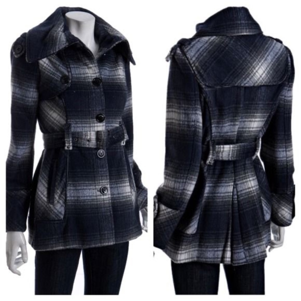 Miss Sixty Plaid Wool Blend Coat